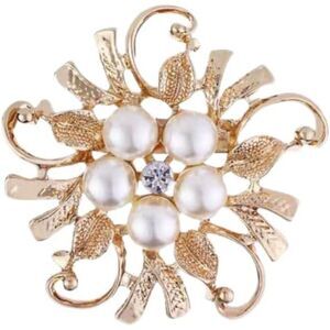 Women's Elegant Imitation Pearl Floral Crystal Brooch Pin Wedding Bridal Gold